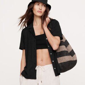 Banana Republic Resort 100% linen jersey camp shirt XS Navy